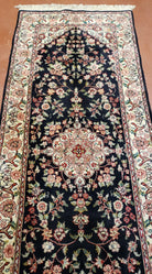 Traditional Oriental Runner Rug, 12ft Long Hallway Carpet, 2.5 ft Wide Black & Ivory Persian Runner, 2' 7" x 12", Hand Knotted Wool Vintage - Jewel Rugs