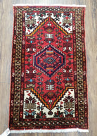 Small Antique Persian Hamadan Rug 2x4, Tribal, Hand-Knotted, Wool, Red & Ivory - Jewel Rugs