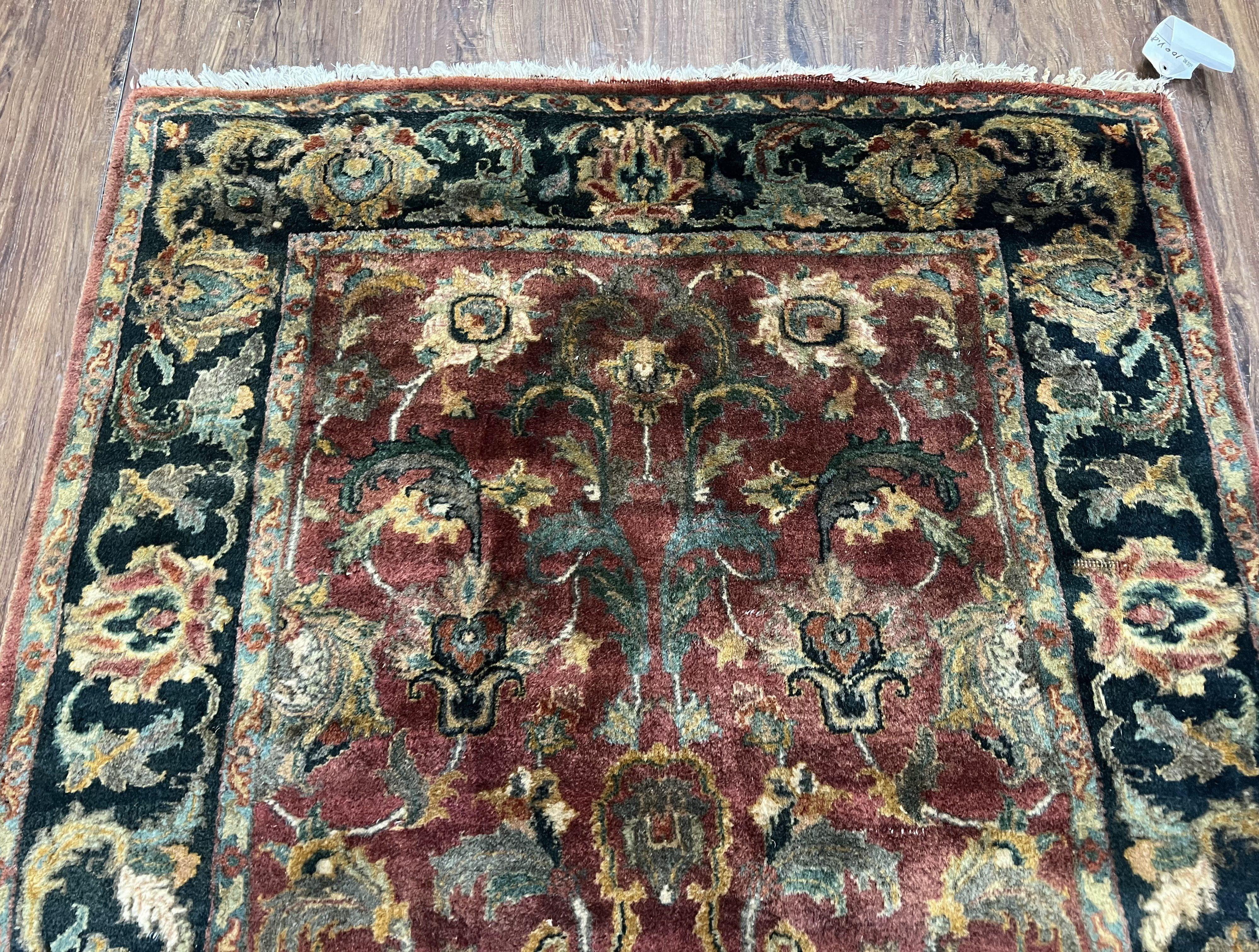 Small Indo Persian Rug 3x5 ft, Indian Mahal Carpet 3 x 5, Hand Knotted Vintage Rug, Teawash, Floral Rug, Oriental Area Rug, Maroon Rug, Wool - Jewel Rugs