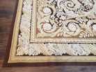 Vintage Aubusson Savonnerie Floral Area Rug, 8x12 - 9x12 Wool Handmade Dark Brown Chinese Aubusson Flatweave Rug, Bedroom Rug, Living Room - Jewel Rugs