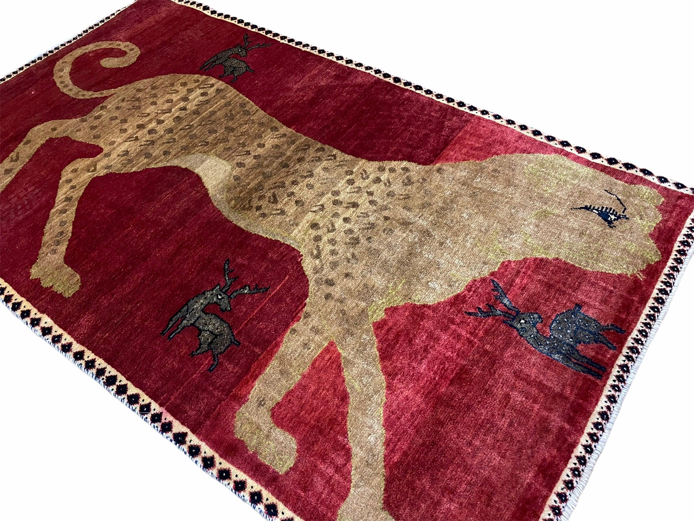 3.5 X 6 Handmade New Vintage Quality Wool Rug Leopard Red Tribal Hand-Knotted - Jewel Rugs