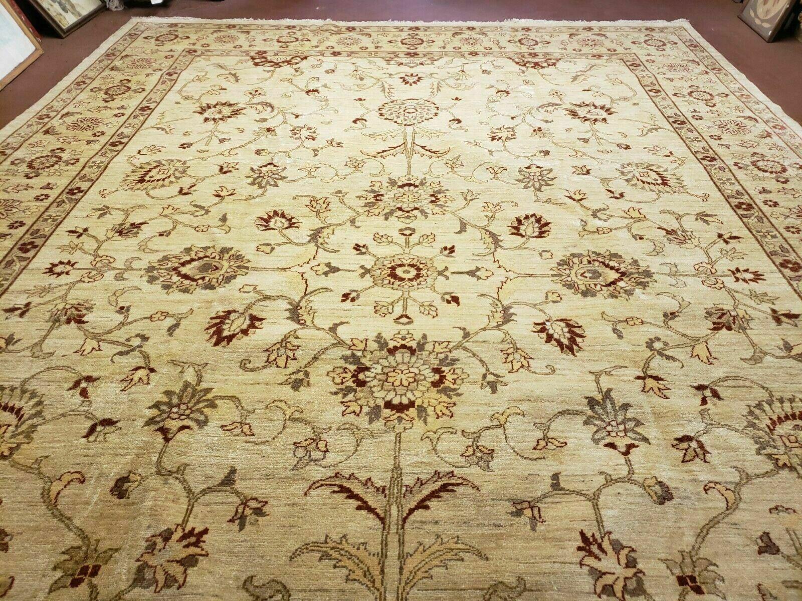 10' X 14' Handmade Peshawar Oushak Wool Rug Oatmeal Beige Organic Beauty - Jewel Rugs