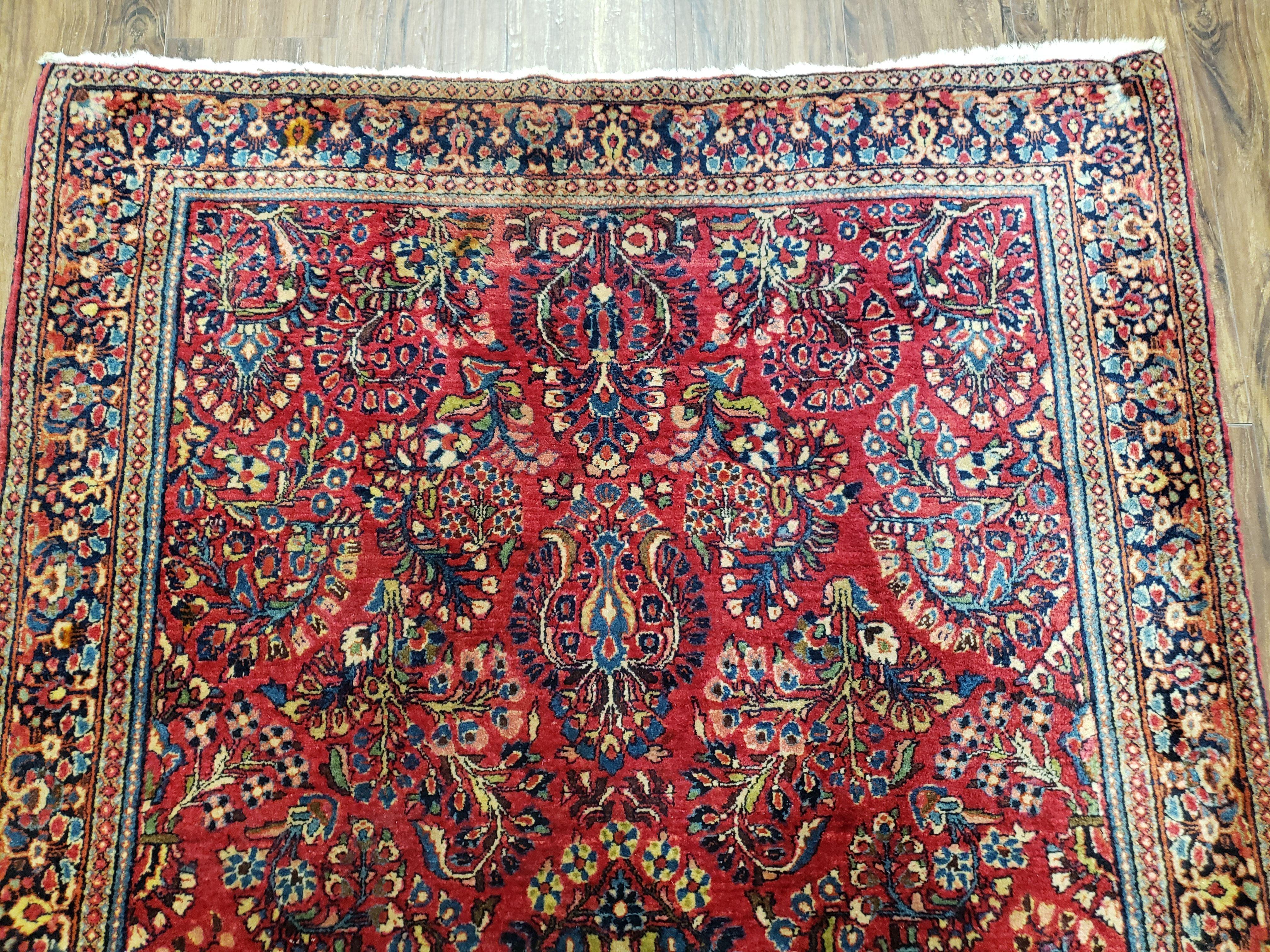 Antique Persian Sarouk, 4x6, Hand-Knotted, Wool, Red, Nice Condition - Jewel Rugs