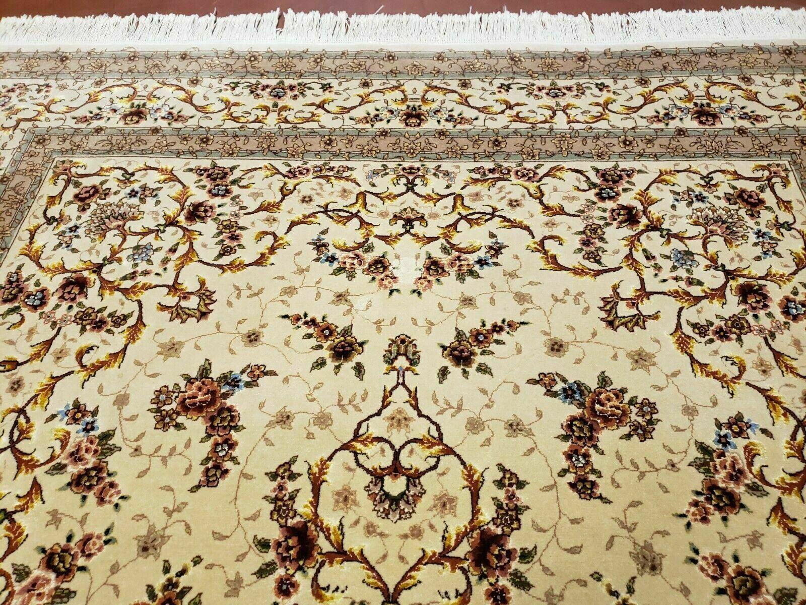 6' X 9' Vintage Handmade Ultra Fine Chinese Floral Wool Rug Silk Accents Beige - Jewel Rugs