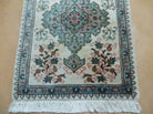 1' 9" X 2' 5" Handmade Indian Wool Rug Lahore Floral Design Small Oriental Rug Beige & Teal - Jewel Rugs