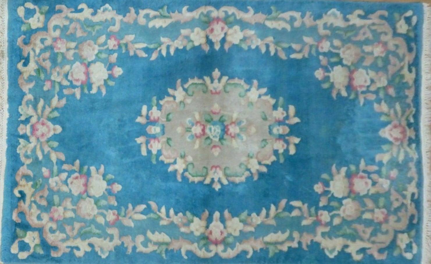 3' X 5' Vintage Handmade Art Deco Chinese Wool Rug Nice Sky Blue - Jewel Rugs