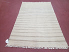 New Striped Turkish Kilim Area Rug 4x6 ft, Hand-Knotted, Wool, Light Gray, Earth Tone Decor, Flatweave Kilim, Two Toned Rug, Southwestern - Jewel Rugs