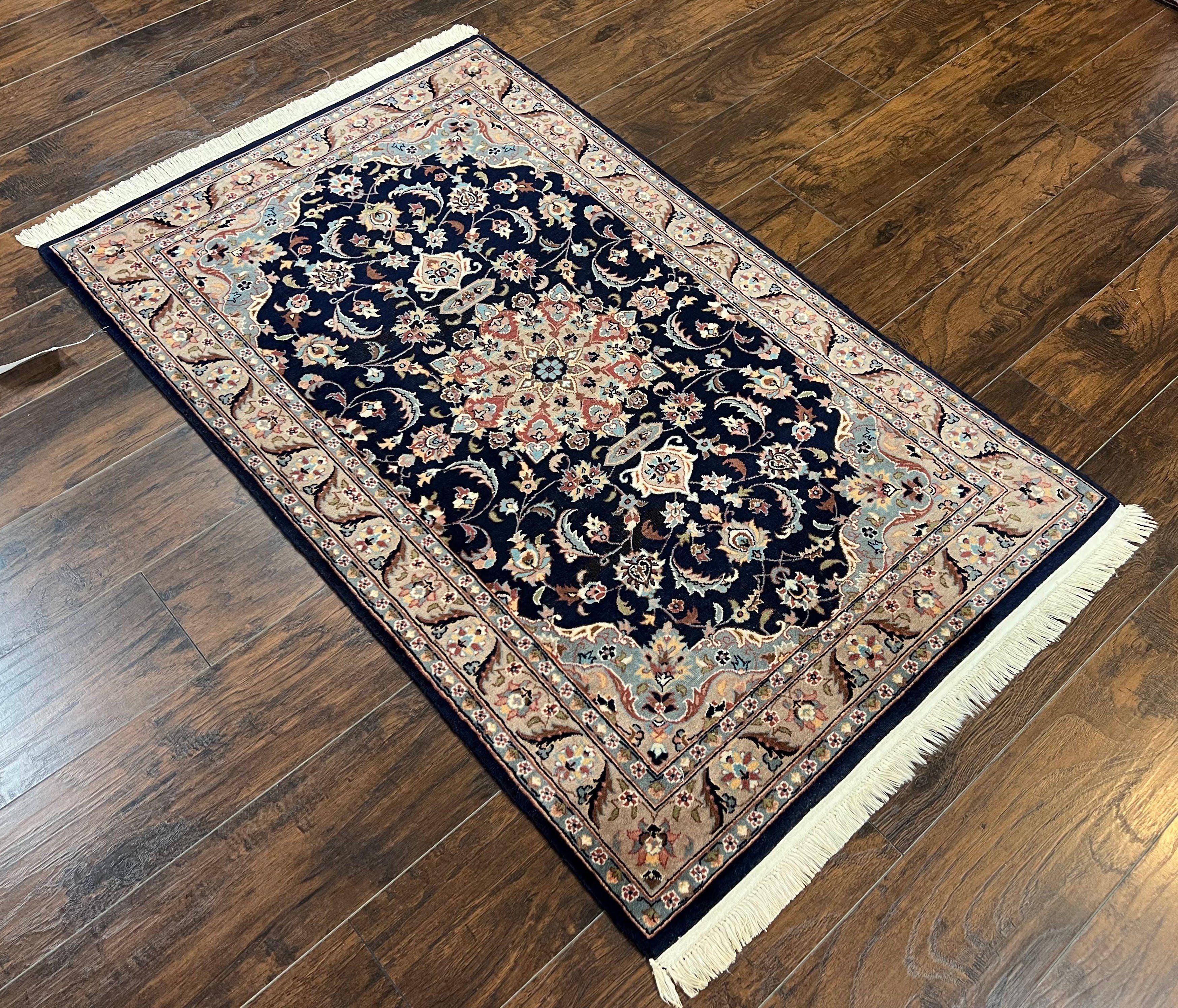 Pak Persian Rug 3x5, Floral Medallion Oriental Carpet 3 x 5 ft, Pakistani Rug, Navy Blue Light Gray, Hand-Knotted Wool Traditional Area Rug - Jewel Rugs