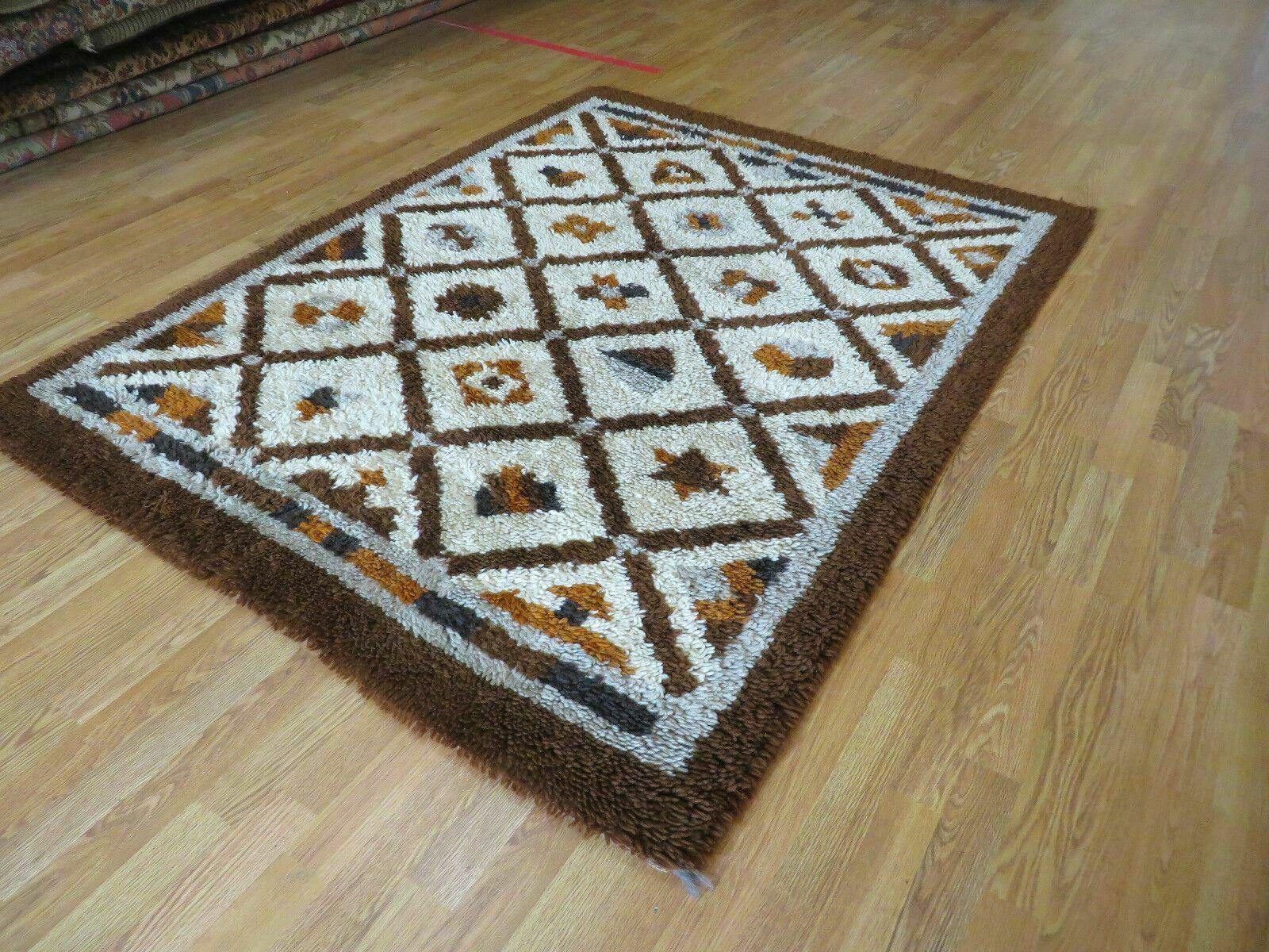 5' X 6' Rare Vintage 1960s Danish Rya DeLux Ege Rug Mid-Century Modern Shag Rug - Jewel Rugs