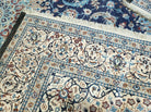 8' X 12' Finely Woven Handmade Persian Nain Oriental Floral Wool Area Rug - Ivory and Blue Carpet - Jewel Rugs