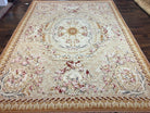 Aubusson Rug 9x12, Elegant Savonnerie Carpet 9 x 12 ft, Beige Ivory Tan, Floral, Flatweave Wool Handmade Area Rug 9 x 12 ft, European French - Jewel Rugs