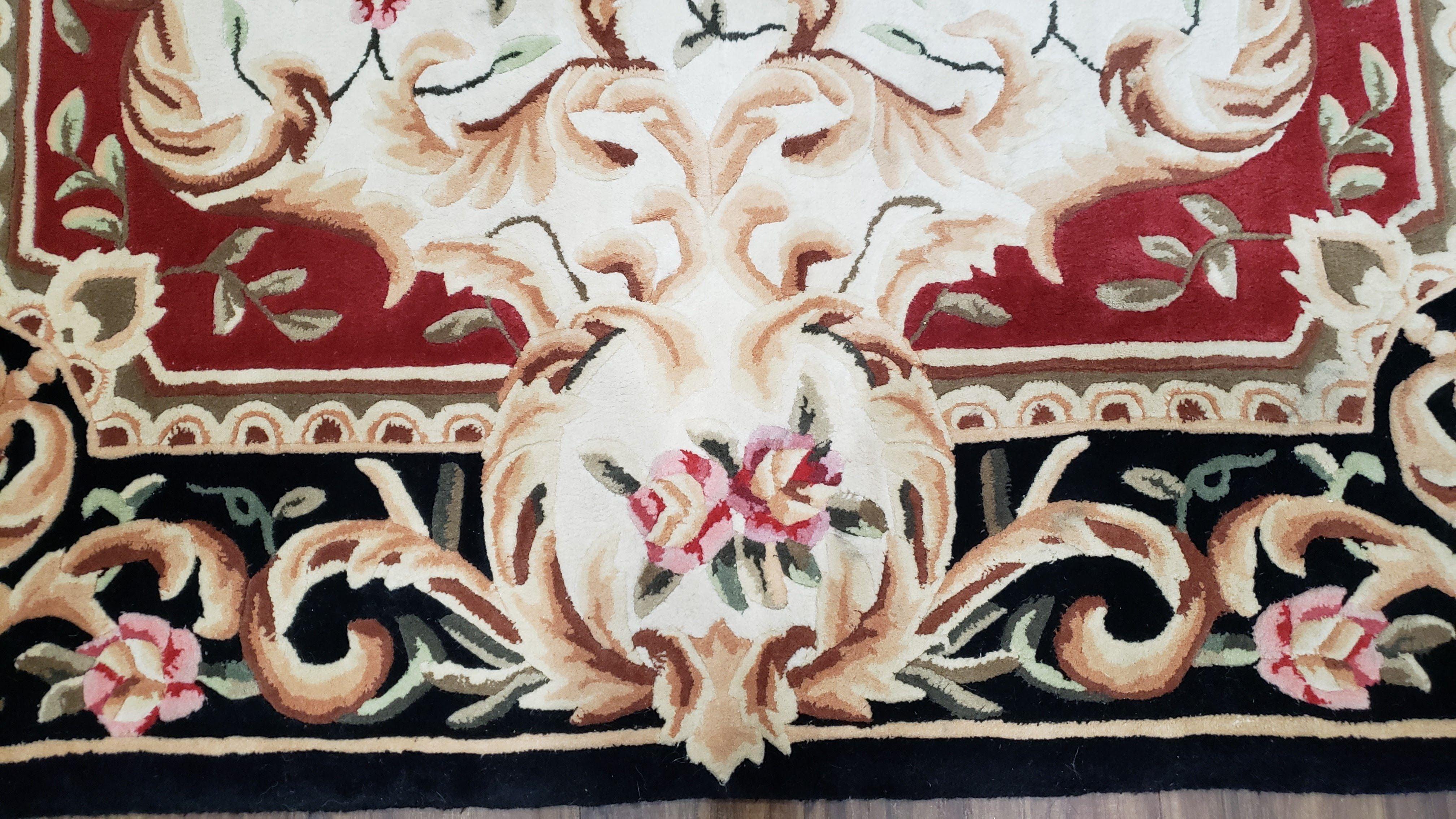 Chinese Aubusson Rug 5x8, Safavieh Area Rug 5 x 8, Hand-Tufted, Wool, Ivory Black Red, European Style Carpet, Safavieh Carpet, Elegant Rug - Jewel Rugs