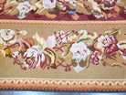 Vintage Chinese Aubusson Savonnerie Flat Pile Rug 9.9 x 14.5 Wool Handwoven Red & Khaki Large Flowers Rug 9x14 - 10x15 Michaelian Kolhberg - Jewel Rugs