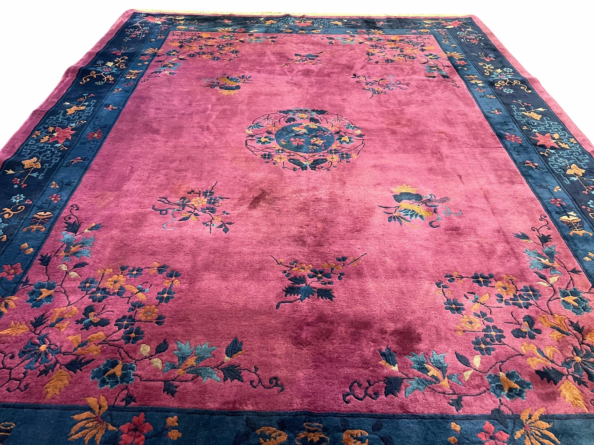 Antique Chinese Art Deco Rug 9x12 Purple Rug, Magenta Chinese Nichols Rug 9 x 12, Antique Art Deco Carpet, Peking Rug, Rare Antique Wool Rug - Jewel Rugs