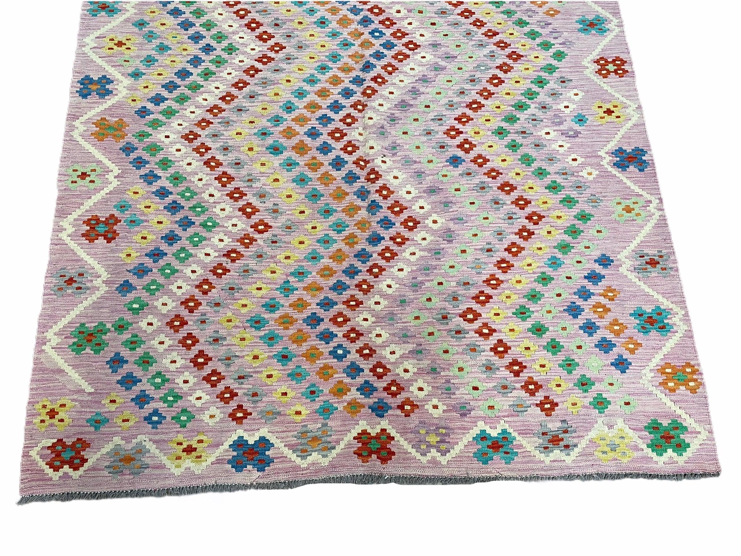 Pink Kilim Rug 6x8 Colorful Turkish Kilim Rug 6 x 8 Flat Weave Kilim Playful Kilim Multicolor Anatolian Chobi New Kilim - Jewel Rugs