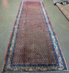 Persian Runner Rug 3.7 x 11, Persian Seraband Saraband Rug, Mir Pattern, Repeated Paisley Boteh, Red Beige and Blue, Hand Knotted Vintage Antique Wool Oriental Runner 11ft - Jewel Rugs