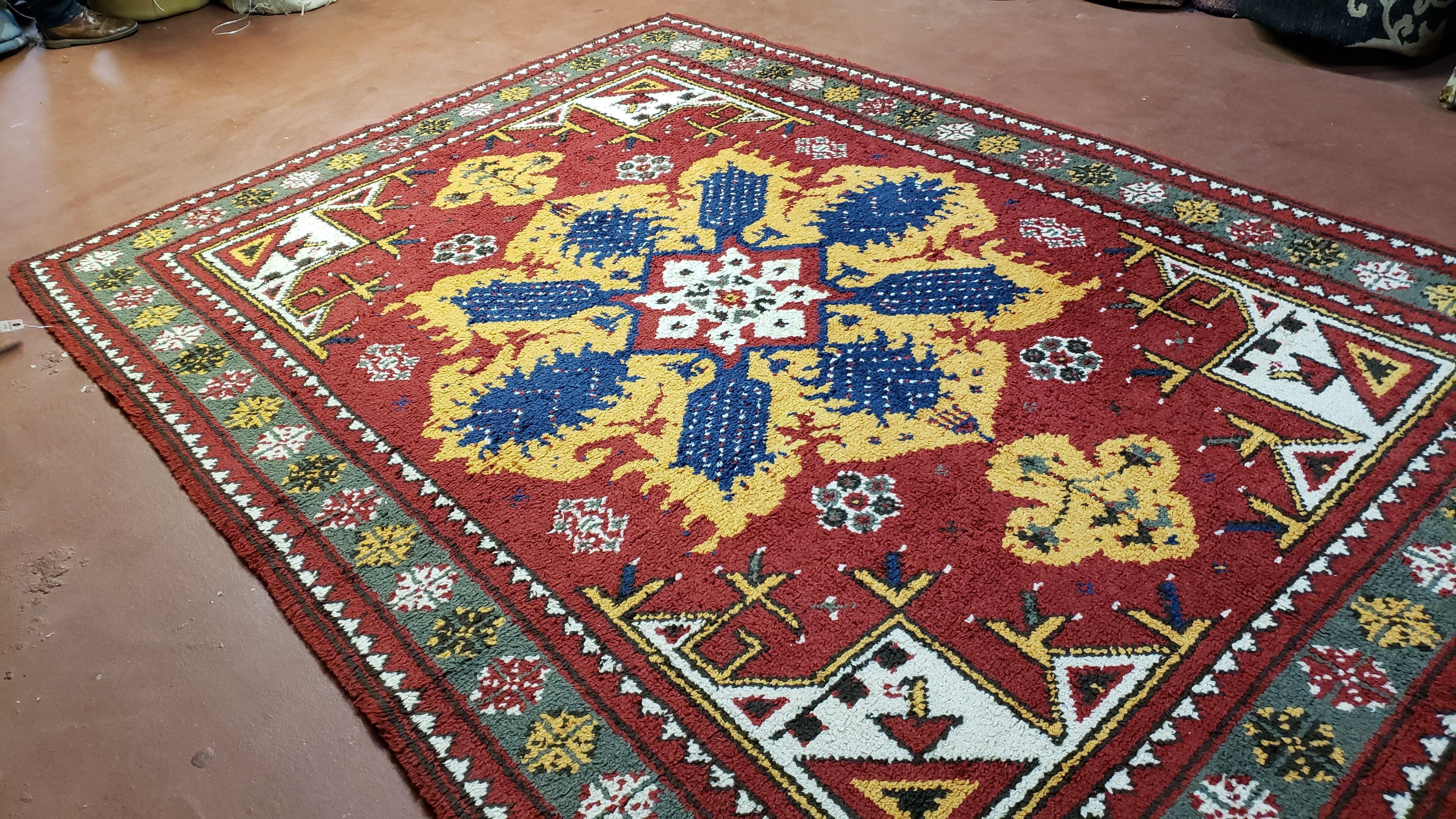 6.5 x 9.1 Power-Loomed Rug Central Medallion Tribal Design Red Blue Yellow Area Rug 6x9 7x9 Colorful Carpet Moroccan Style Boho Rug - Jewel Rugs