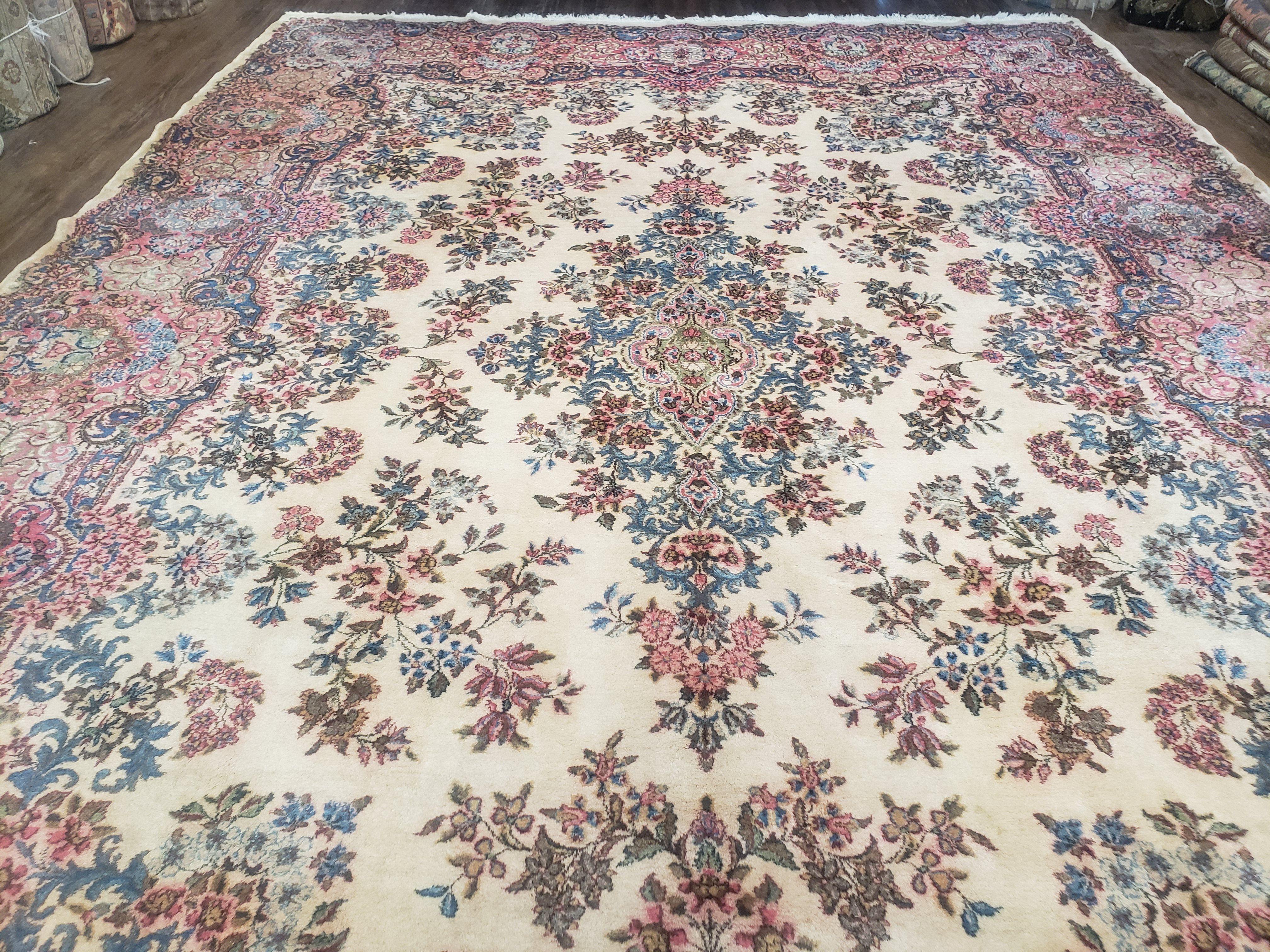 8' 6" X 12' 5" Authentic Vintage Handmade Kirman Wool Rug Beige Organic Nice - Jewel Rugs