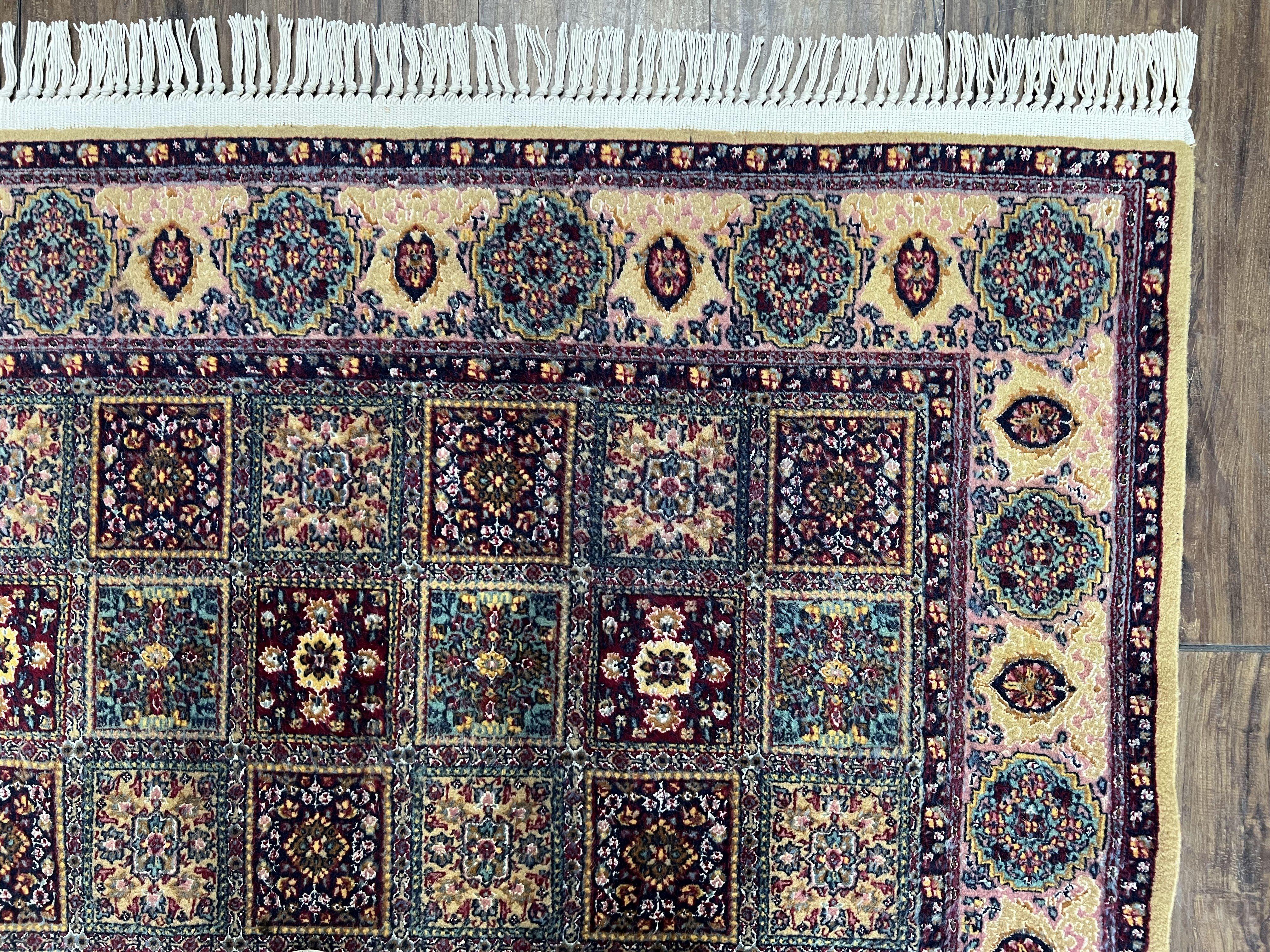 Indo Persian Silk Rug 4x6, Panel Design, Small Flowers, Hand Knotted, Fine Weave, Oriental Carpet 4 x 6, Vintage Area Rug, Beautiful Rug - Jewel Rugs