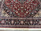 Pak Persian Rug 8x10, Vintage Pakistani Oriental Rug, Maroon Dark Blue Cream, Handmade Wool Carpet 8 x 10, Allover Floral Medallion Fine Rug - Jewel Rugs