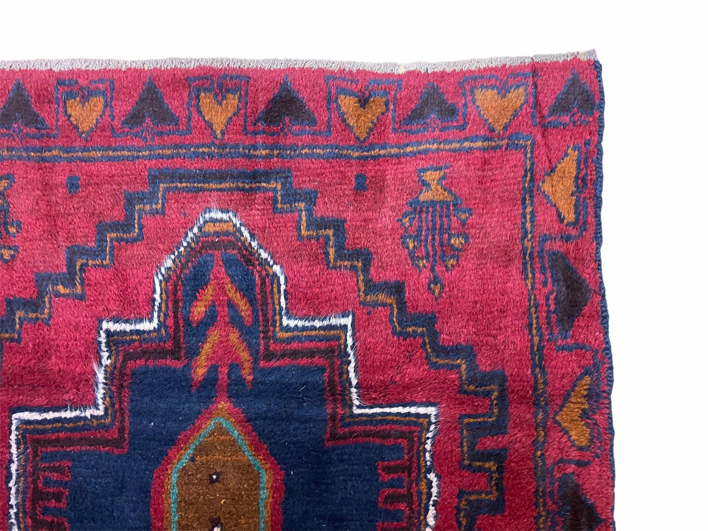 3X5 Vintage Handmade Tribal Wool Rug Balouchi Rug Afghan Blue Red 2' 11" X 4' 7" - Jewel Rugs