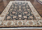 Indo Mahal Rug 9 x 12.6, Room Sized Indian Carpet, Black Ivory Tan, Handmade Wool Area Rug for Living Room, Large Floral Design Allover - Jewel Rugs