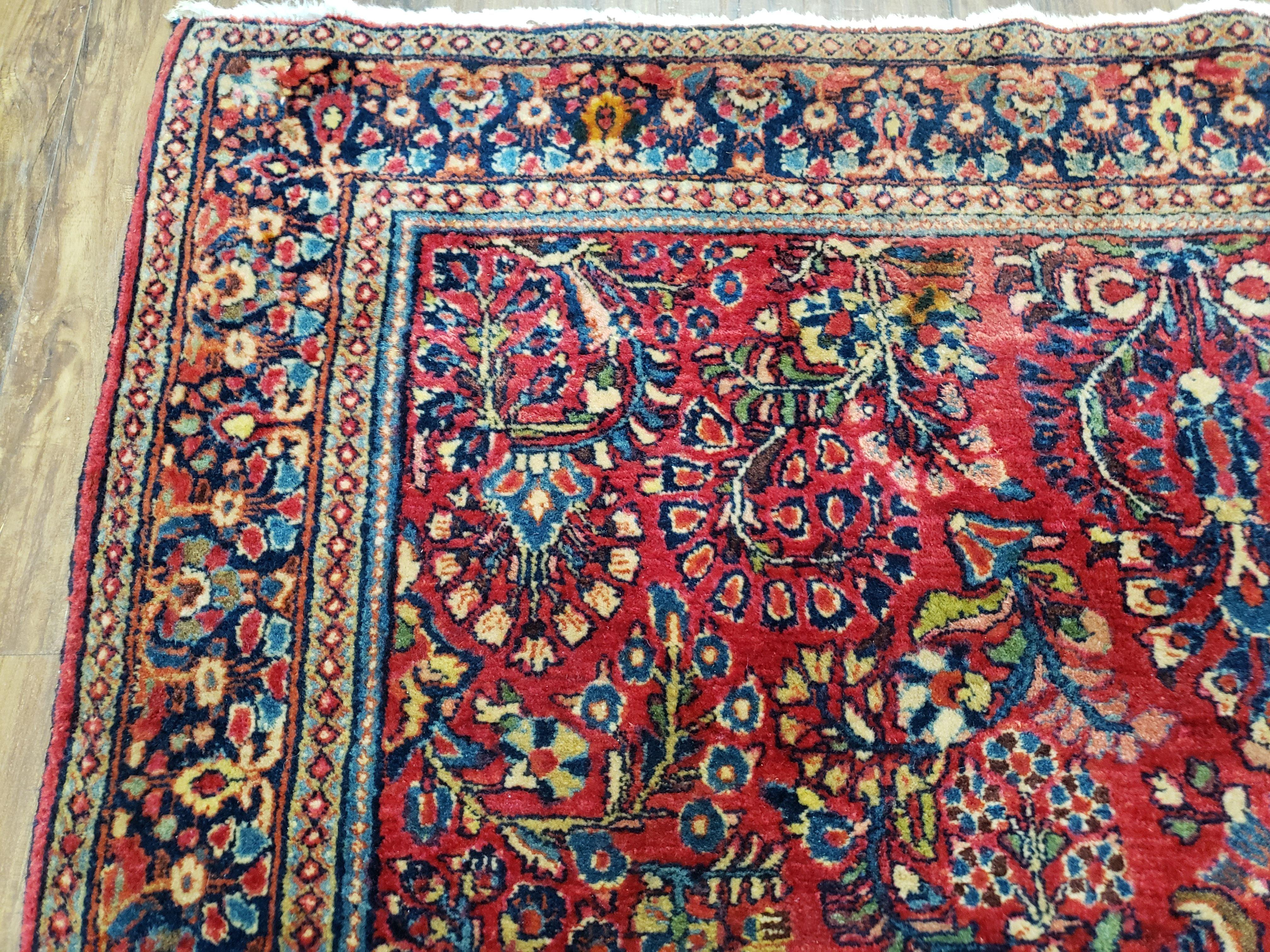 Antique Persian Sarouk, 4x6, Hand-Knotted, Wool, Red, Nice Condition - Jewel Rugs