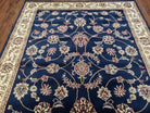 Dark Blue Oriental Area Rug Vintage, Wool & Silk Feel, Italian Rug, Persian Design, Soft Pile, Dark Blue Beige/Cream, 5.5 x 7.7, Part of Set - Jewel Rugs