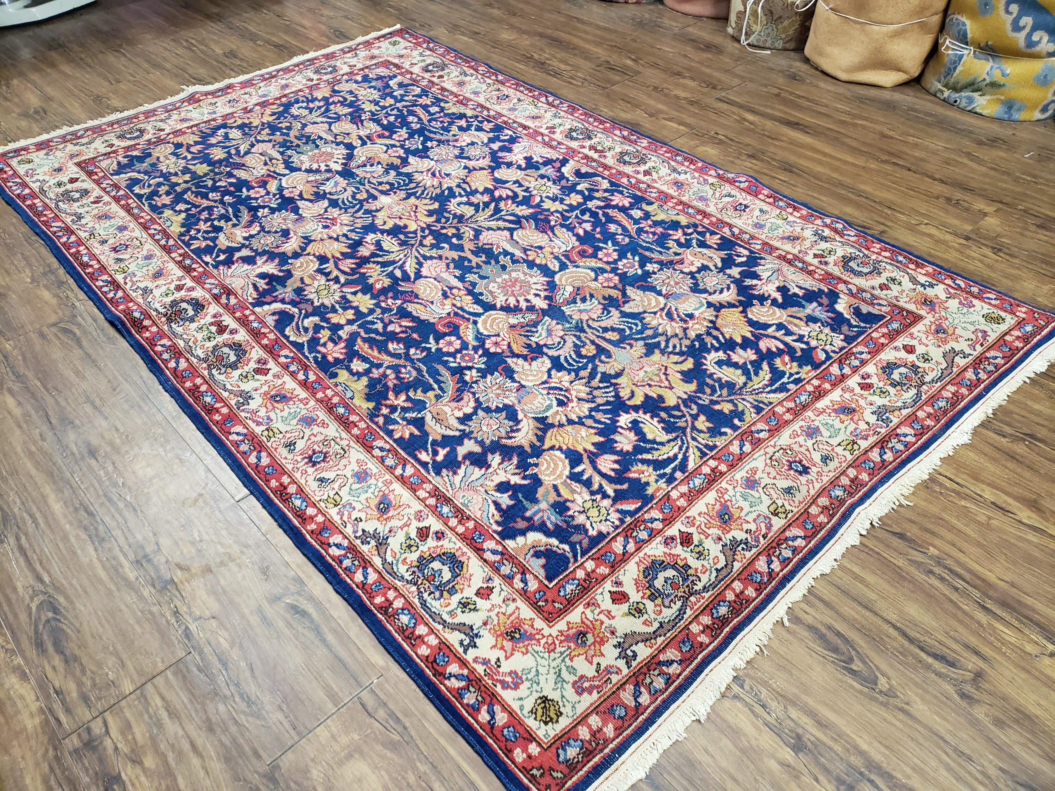 Beautiful Indo Persian Blue Rug 5x8, Allover Floral Pattern, Indo Mahal Blue and Beige Oriental Carpet, Medium Pile, 5 x 8 Medium Sized Rug - Jewel Rugs