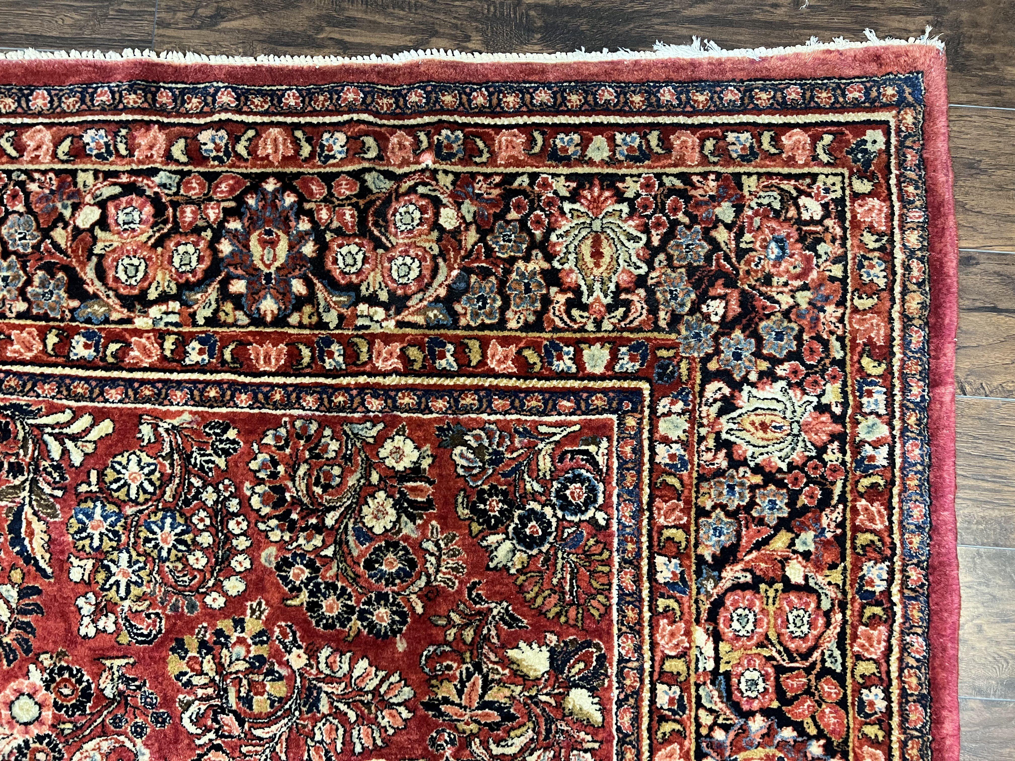 1920s Persian Sarouk Rug 9x12, Red Persian Carpet, High Quality Persian Rug, Allover Floral Pattern, Antique Oriental Rug, Wool Handmade Room Sized - Jewel Rugs