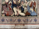 Persian Pictorial Rug 5 x 4 ft, Persian Isfahan Rug, Kork Wool on Silk Foundation, Signature from Master Weaver, Drums and Musical Instruments, Birds, Detailed - Jewel Rugs