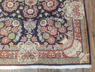 Semi Antique Persian Sarouk Rug, Vases & Flower Design, Dark Blue & Pale Red, Hand-Knotted, Wool, 3'8" x 5'3" - Jewel Rugs