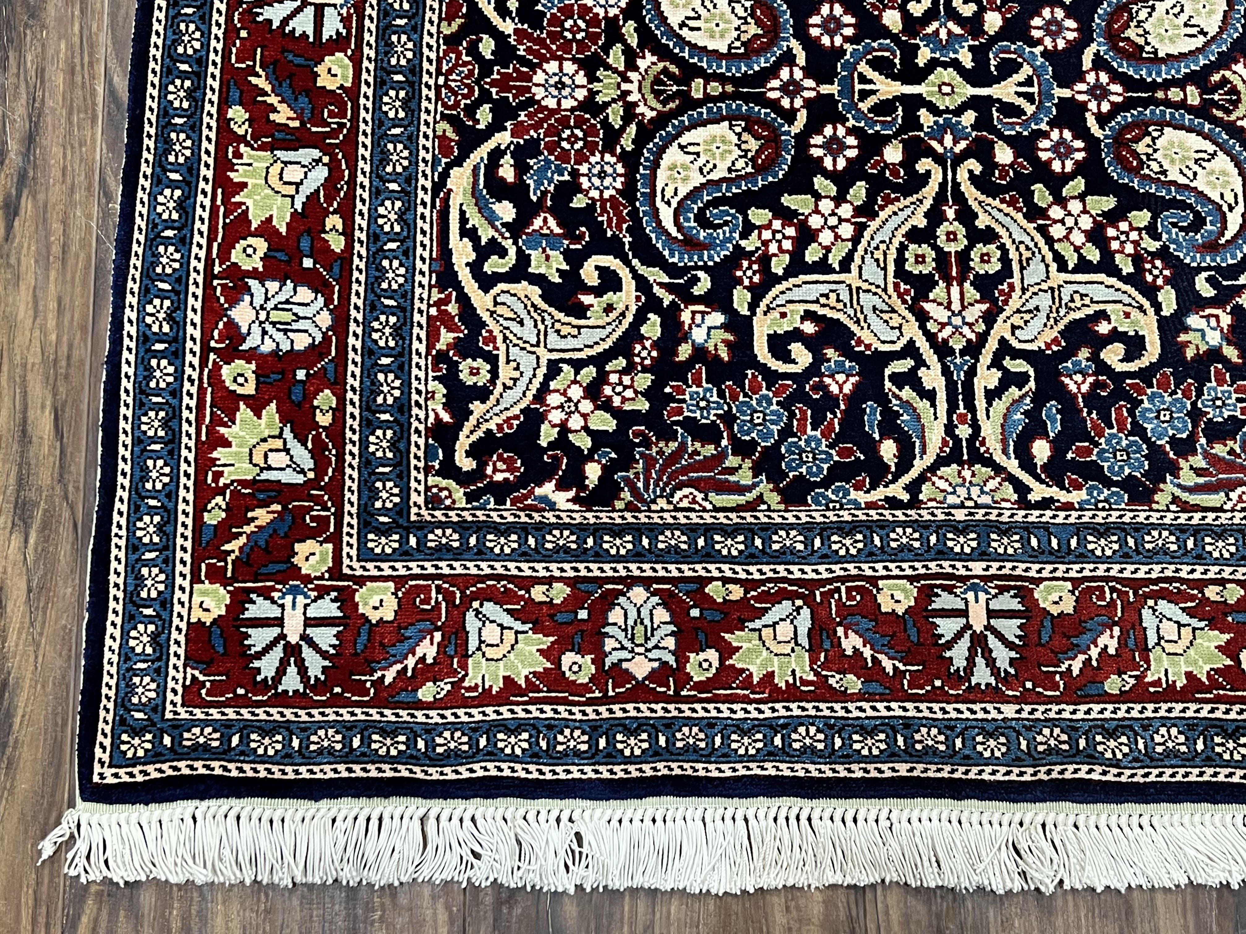 Turkish Silk Rug 3x4, Vintage Silk Carpet, Repeated Boteh Paisely Floral, Black Red Blue Fine Small Silk Rug 3 x 4 Hand Knotted Oriental Rug - Jewel Rugs