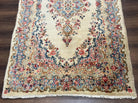 Persian Kirman Rug 4x7, Semi Antique 1950s Wool Oriental Carpet, Cream Light Blue Salmon Pink, Floral Medallion Semi Open Field Hand Knotted - Jewel Rugs