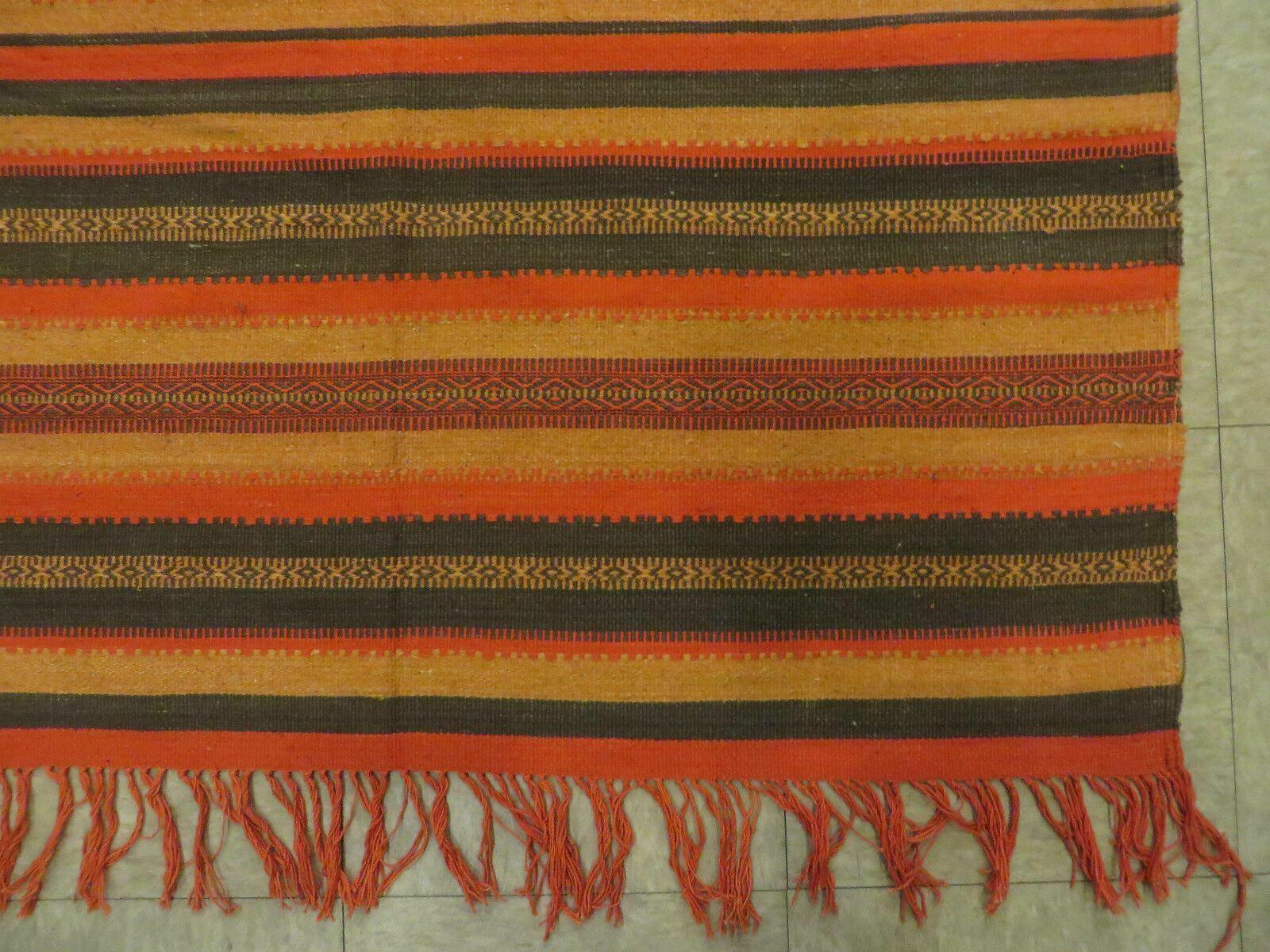 3'X7' Vintage Handmade South American Wool Blanket Kilim Rug Flat Weave Stripes - Jewel Rugs