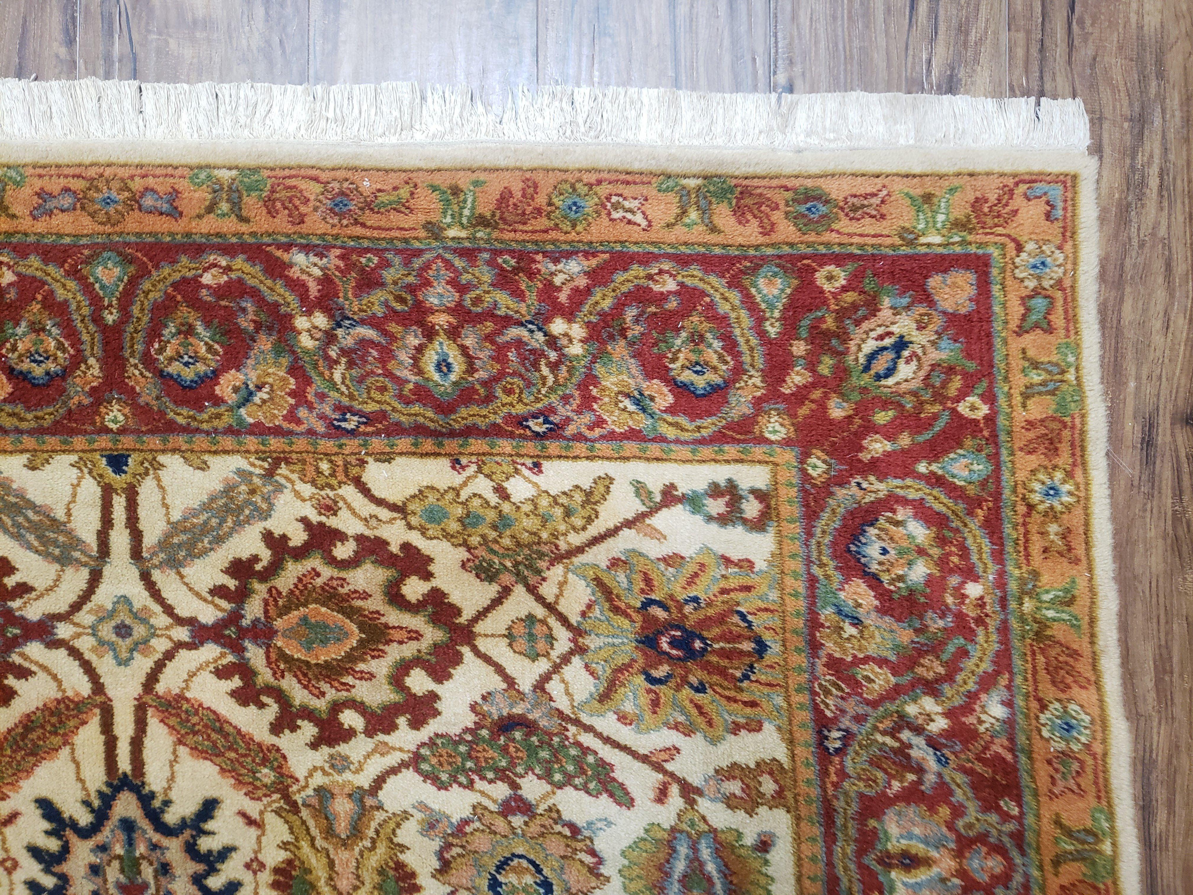 Karastan Rug English Manor Stratford #2120, Discontinued Karastan Carpet 5'2" x 7' 8", Cream & Red Vintage Karastan Wool Traditional Rugs - Jewel Rugs