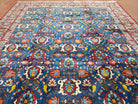 Rare Antique Persian Veramin Carpet, Mina-Khani Pattern, Blue, Red, Ivory, 7x11 ft, Hand-Knotted, Wool - Jewel Rugs