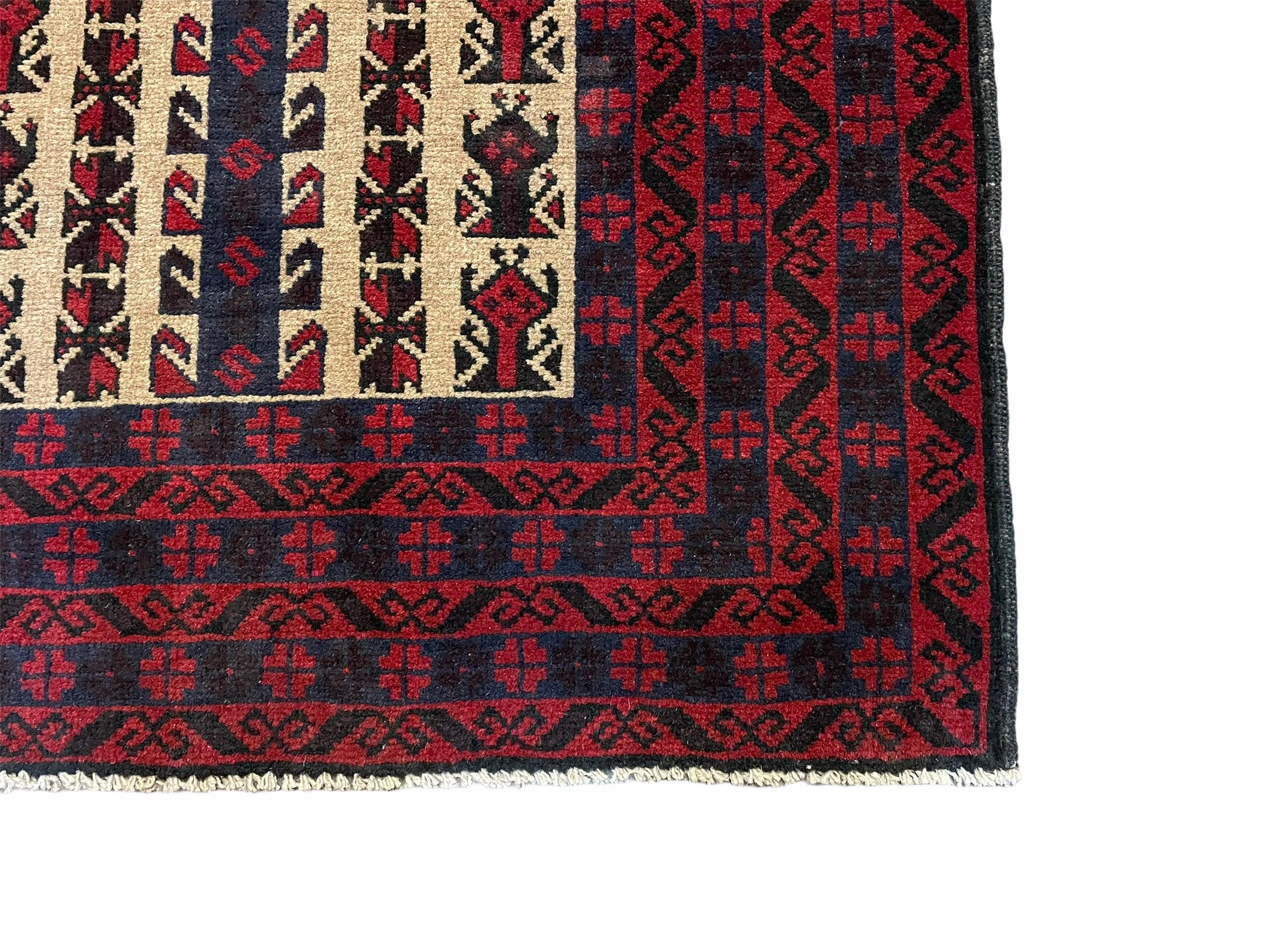 3x5 New Handmade Tribal Rug Afghan Rug Prayer Rug Balouch Wool Rug Red Black Tan - Jewel Rugs