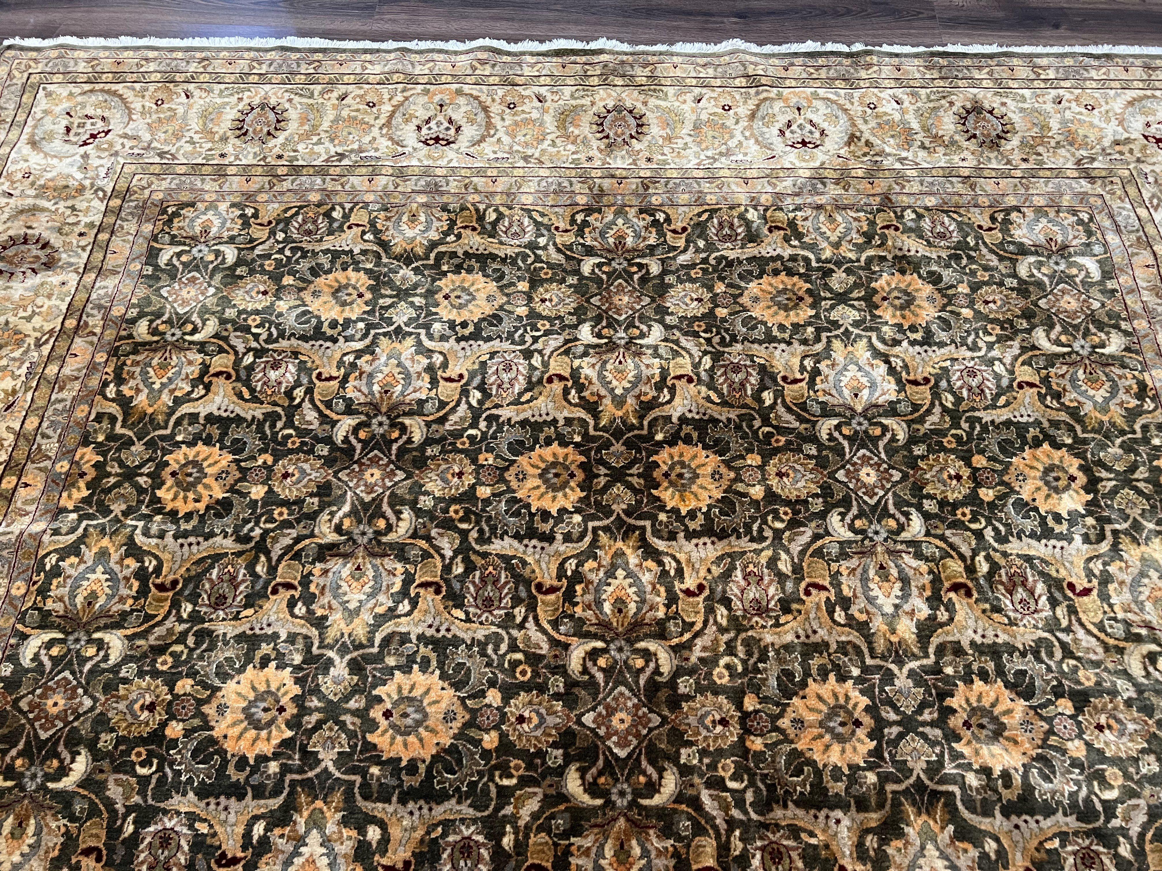 Indian Agra Rug 9x12, High Quality Indo Persian Carpet 9 x 12 ft, Mahal Rug, Tea Wash, Very Fine Oriental Rug, Allover Floral, Handmade Wool - Jewel Rugs