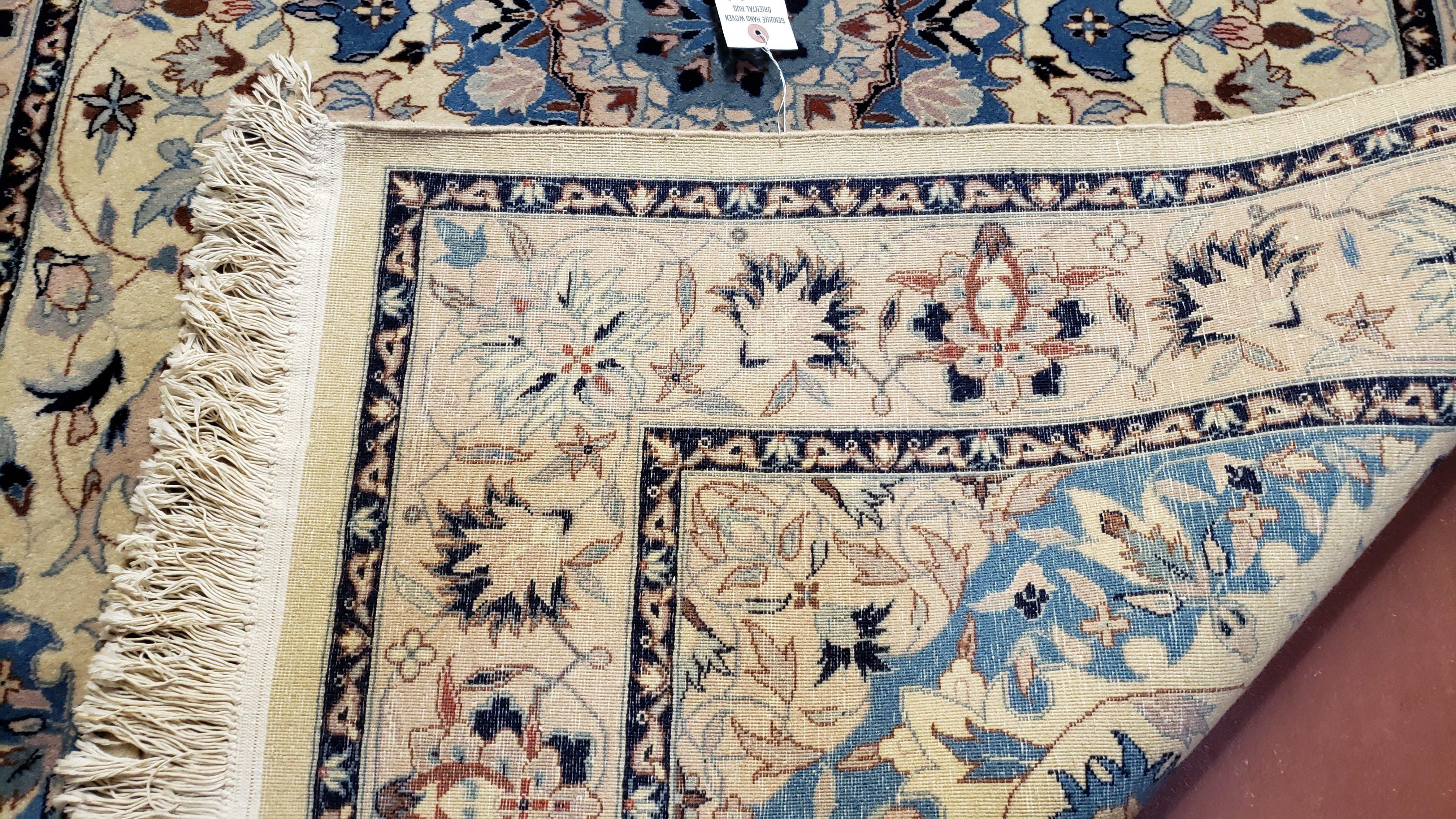 4x6 Ivory and Blue Chinese Rug Persian Design Hand-Knotted Oriental Carpet Wool Vintage Area Rug Central Medallion Entryway Rug Foyer Rug - Jewel Rugs