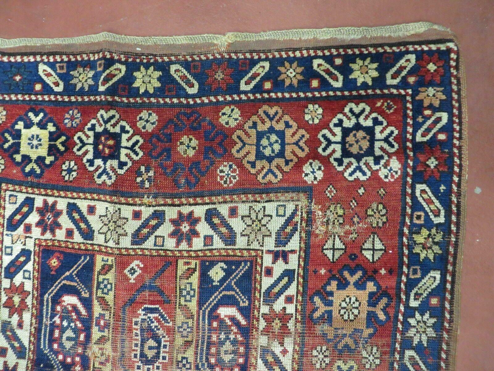 4' X 9' Antique 1880s Handmade Caucasian Shirvan Kazak Wool Rug Repairman Dream - Jewel Rugs