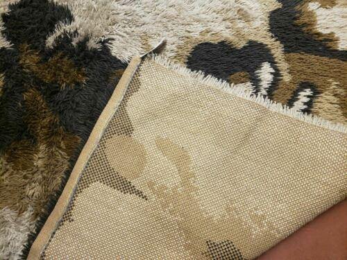 6' X 9' Vintage 1960 Danish Rya Shag DeLuxe Ege Rug Mid-Century Modern Ivory Brown - Jewel Rugs