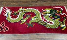 Vintage Chinese Dragon Rug 3 x 6.8, Handmade Hand Knotted Red Chinese Carpet with Gold Dragon, Art Deco Peking Soft Chinese Rug Runner - Jewel Rugs