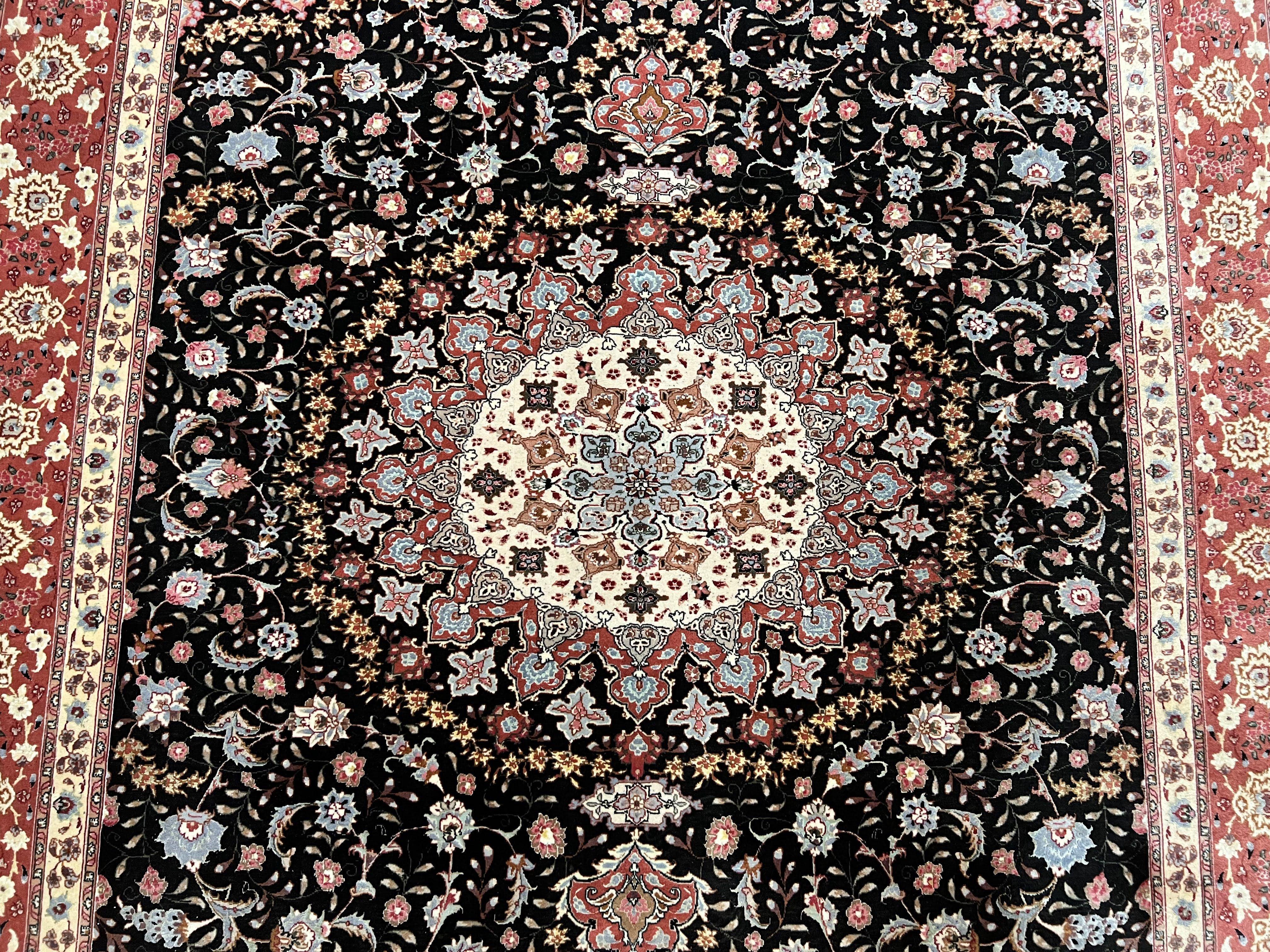 Marvelous Persian Tabriz Rug 7x10 ft, Super Fine 50 Raj, 300+ KPSI, Black and Rust Red, Floral Medallion Handmade Wool Oriental Carpet, Top Quality - Jewel Rugs