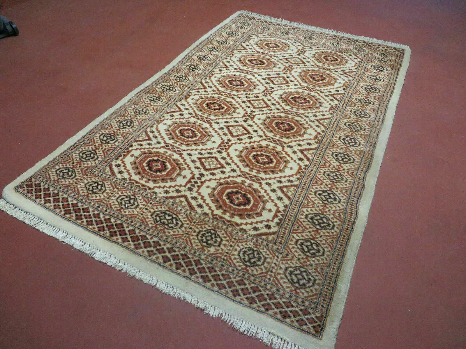 4' X 7' Vintage Handmade Pakistani Turkoman Bokhara Balouch Woven Wool Rug Ivory - Jewel Rugs