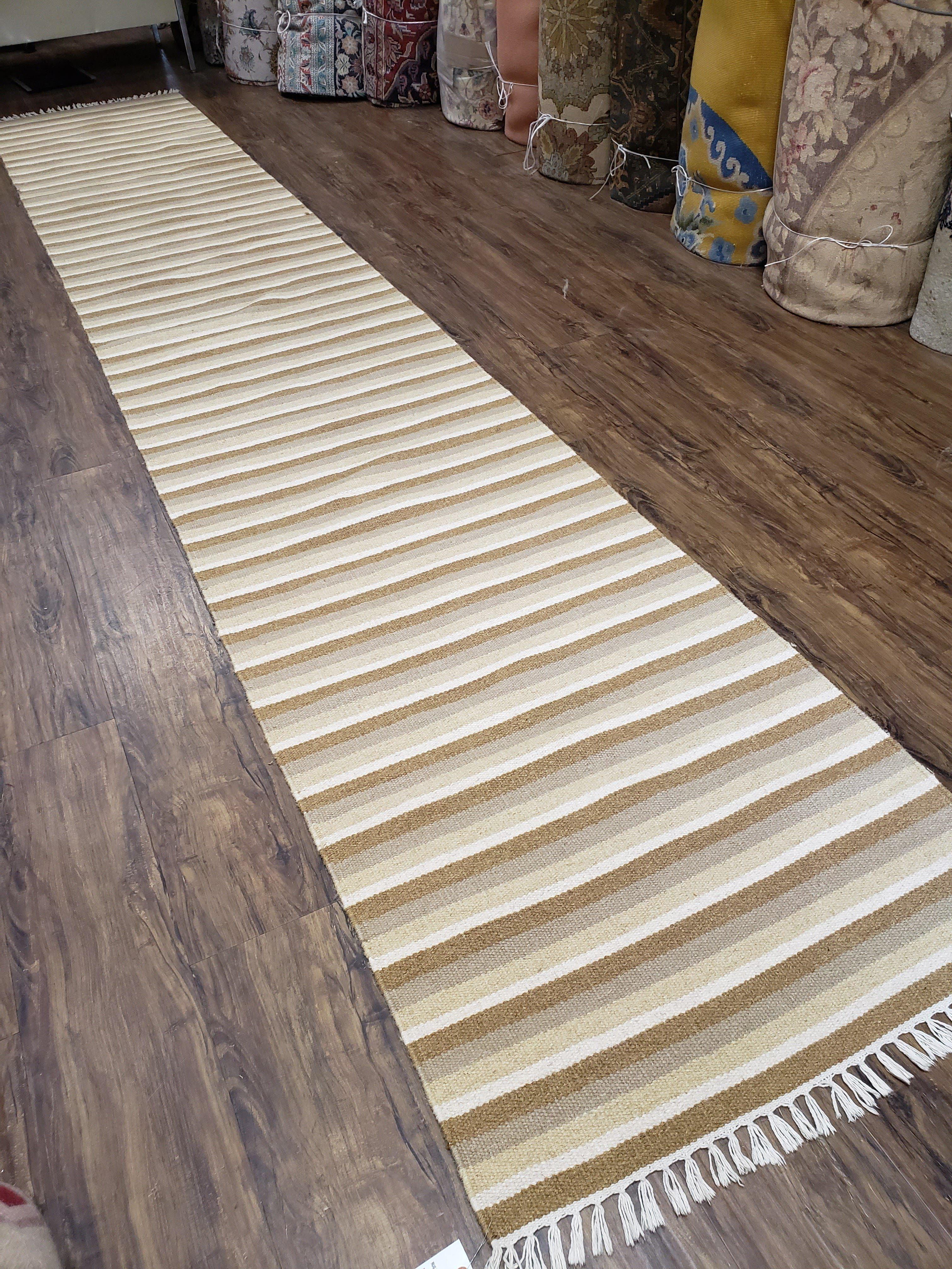 Striped Runner Rug, Flatweave Runner Rug, Hallway Runner, 15 ft Carpet Runner for Hall, Earth Tone Colors, Handmade Hand Woven Farmhouse Rug - Jewel Rugs