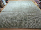 8.5' X 11.5' Modern Handmade Tibetan Nepal Wool Rug Art Deco Olive Ivory Nice Wow - Jewel Rugs