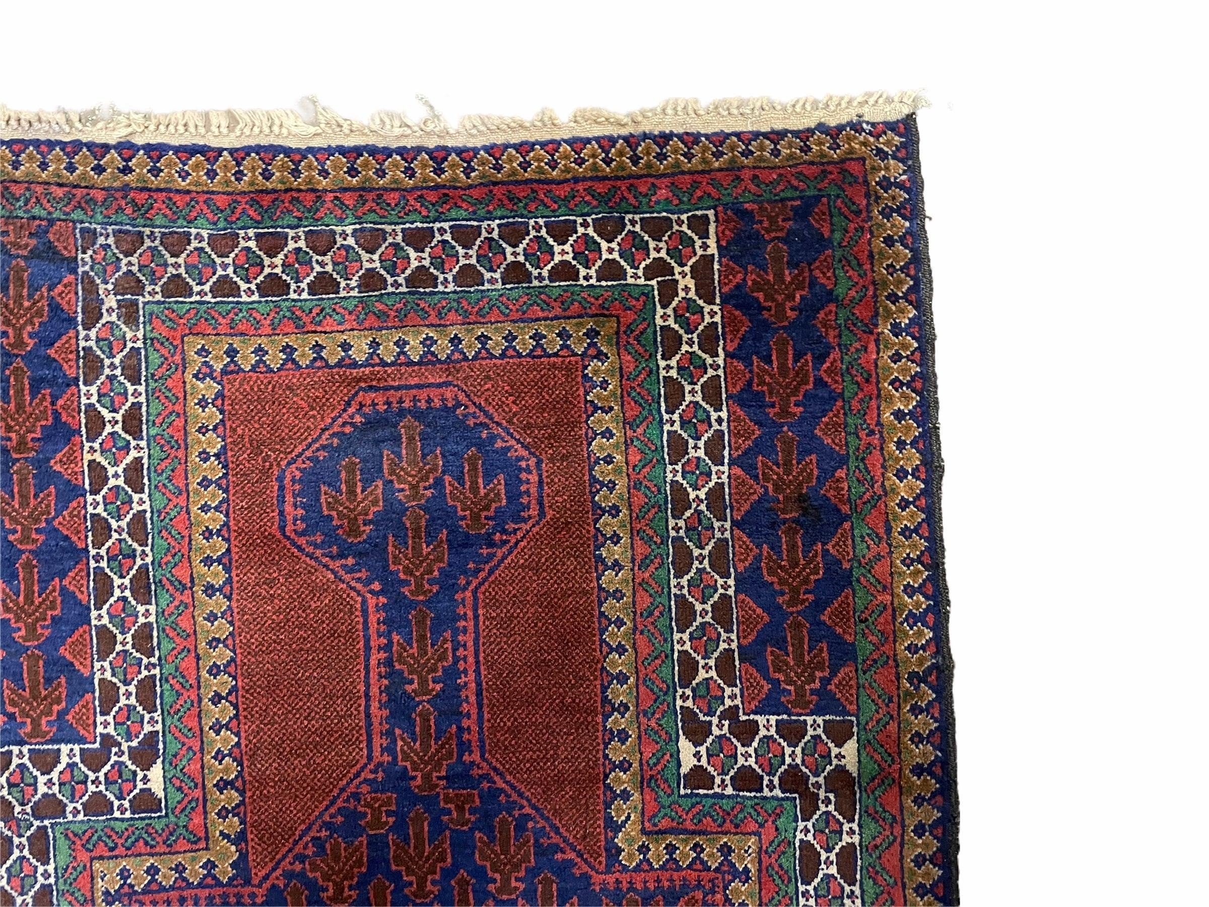 3x5 New Vintage Handmade Wool Rug Tribal Turkoman Balouch Prayer Rug Red Blue - Jewel Rugs