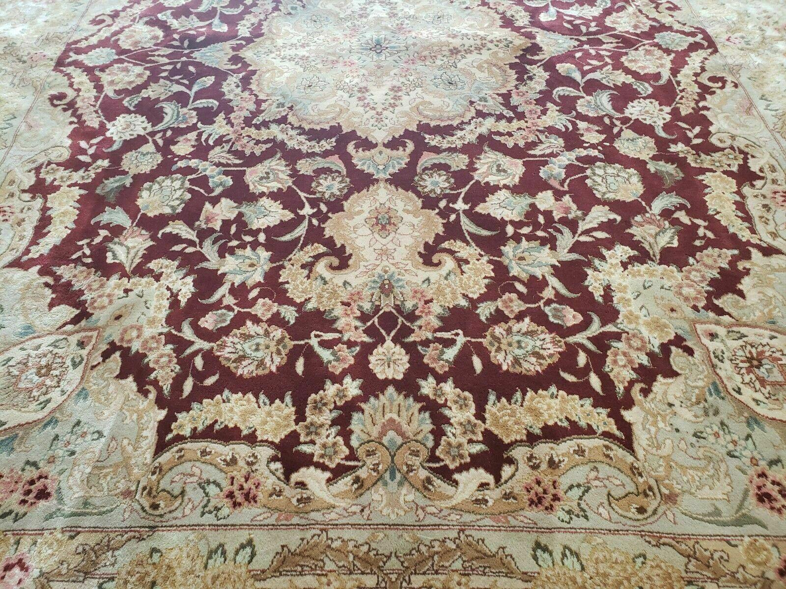 8' X 10' Vintage Handmade Chinese Oriental Floral Wool Rug Silk Accent Burgundy - Jewel Rugs