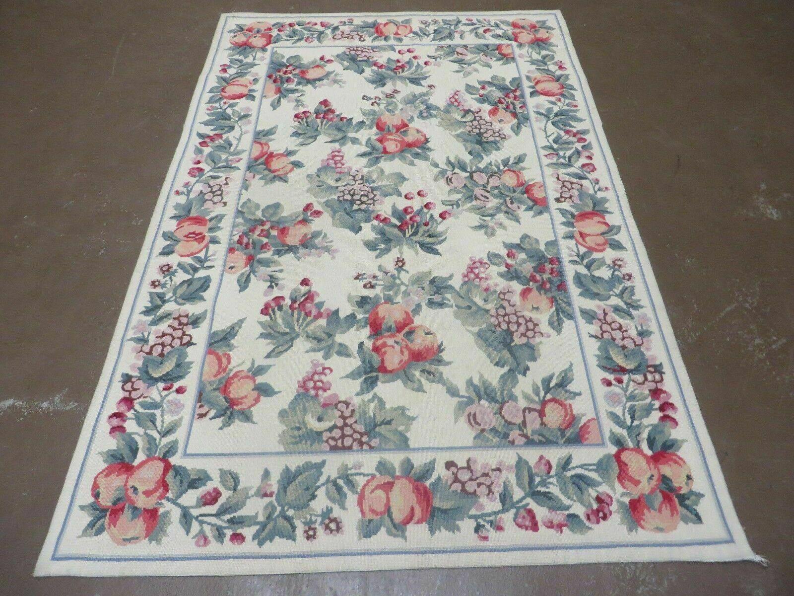 4' X 6' Handmade French Garden Aubusson Savonnerie Design Needlepoint Wool Rug - Jewel Rugs